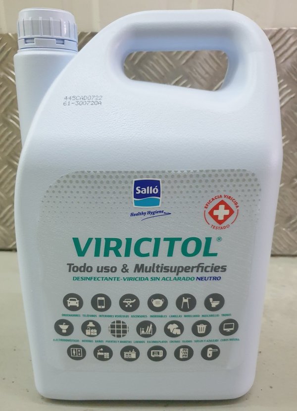 Líquido desinfectante HIDROALCOHOLICO VIRICITOL 5 litros (caja 4 garrafas)